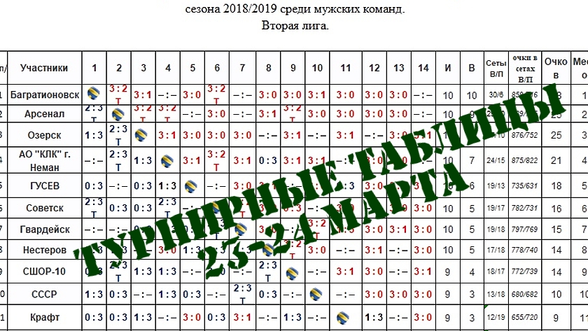 Чемпионат области по волейболу. Турнирные таблицы после 23-24 марта