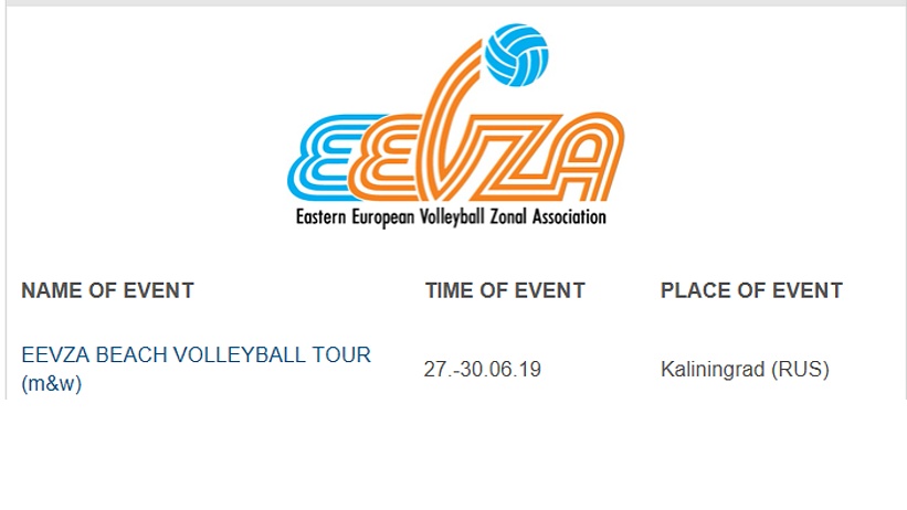 27-30 июня — этап Чемпионата EEVZA по пляжному волейболу в Калининградской области